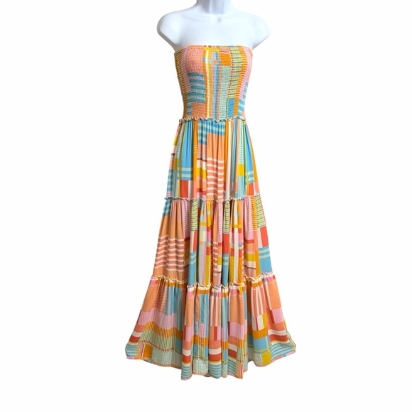 Abel The Label Dresses & Skirts - Abel the Label Boho Patchwork Tiered Maxi Dress XS Multicolor Smocked Strapless